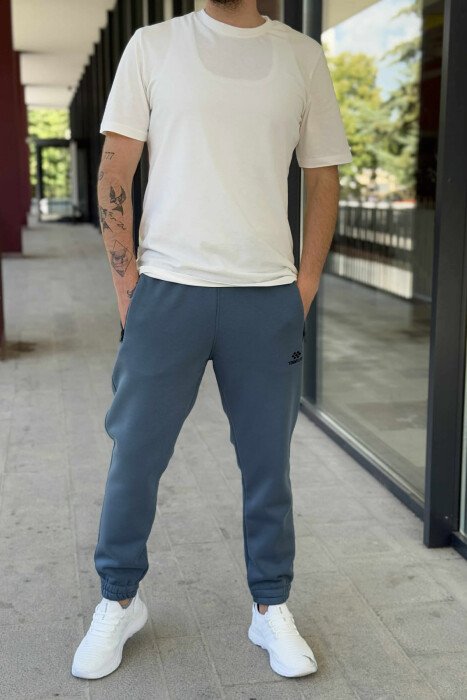 FLUFFY ZIPPER POCKETS ONE COLOR MEN JOGGERS BLUE STONE/GK - 2