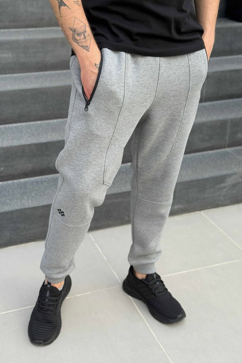 FLUFFY ZIPPER POCKETS ONE COLOR MEN JOGGERS GREY/GRI - 1