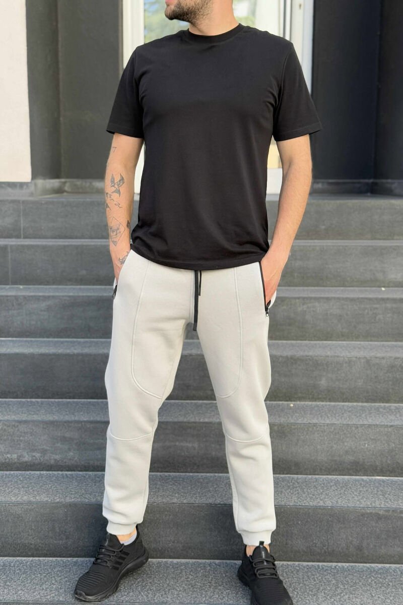 FLUFFY ZIPPER POCKETS ONE COLOR MEN JOGGERS LIGHT GREY/GZ - 2