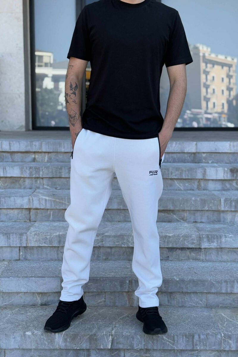 FLUFFY ZIPPER POCKETS SMALL LOGO MEN JOGGERS WHITE-E BARDHE - 2