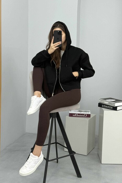 FLUFFY ZIPPER HOODIE ONE COLOR WOMAN BLACK/ E ZEZE - 3