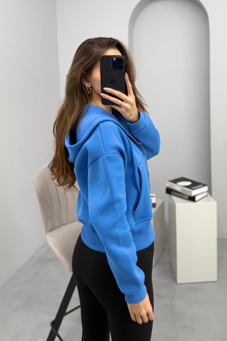 FLUFFY ZIPPER HOODIE ONE COLOR WOMAN BLUE/BLU - 5