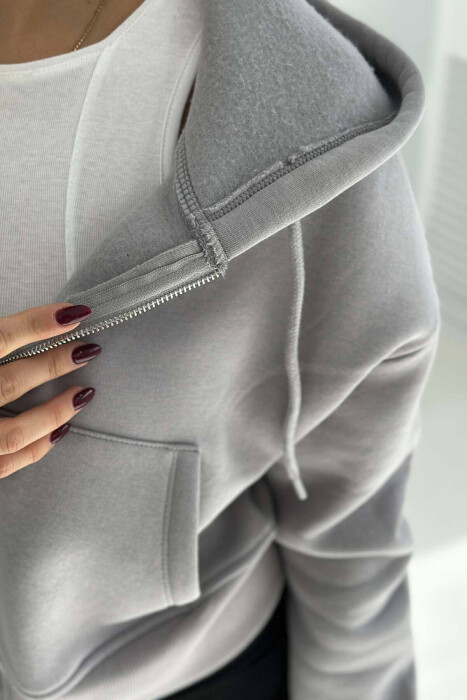 FLUFFY ZIPPER HOODIE ONE COLOR WOMAN GREY/GRI - 5