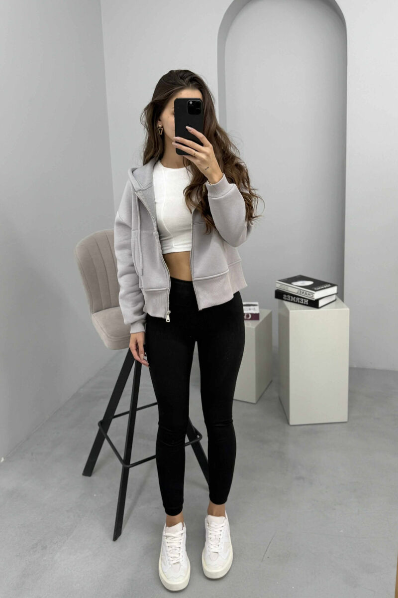 FLUFFY ZIPPER HOODIE ONE COLOR WOMAN GREY/GRI - 1