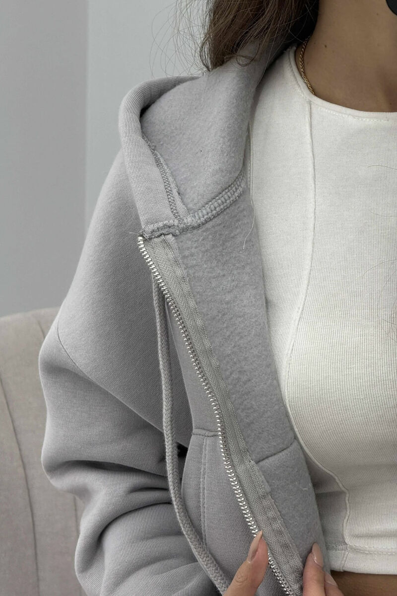 FLUFFY ZIPPER HOODIE ONE COLOR WOMAN GREY/GRI - 6