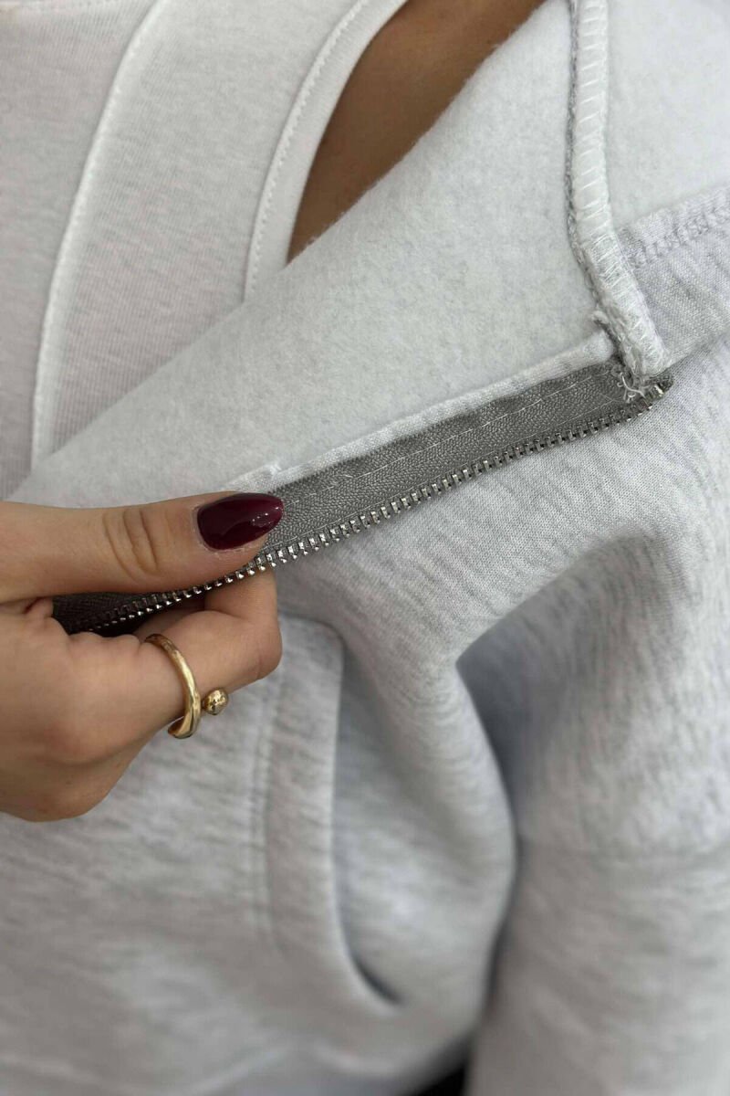FLUFFY ZIPPER HOODIE ONE COLOR WOMAN LIGHT GREY/GZ - 4