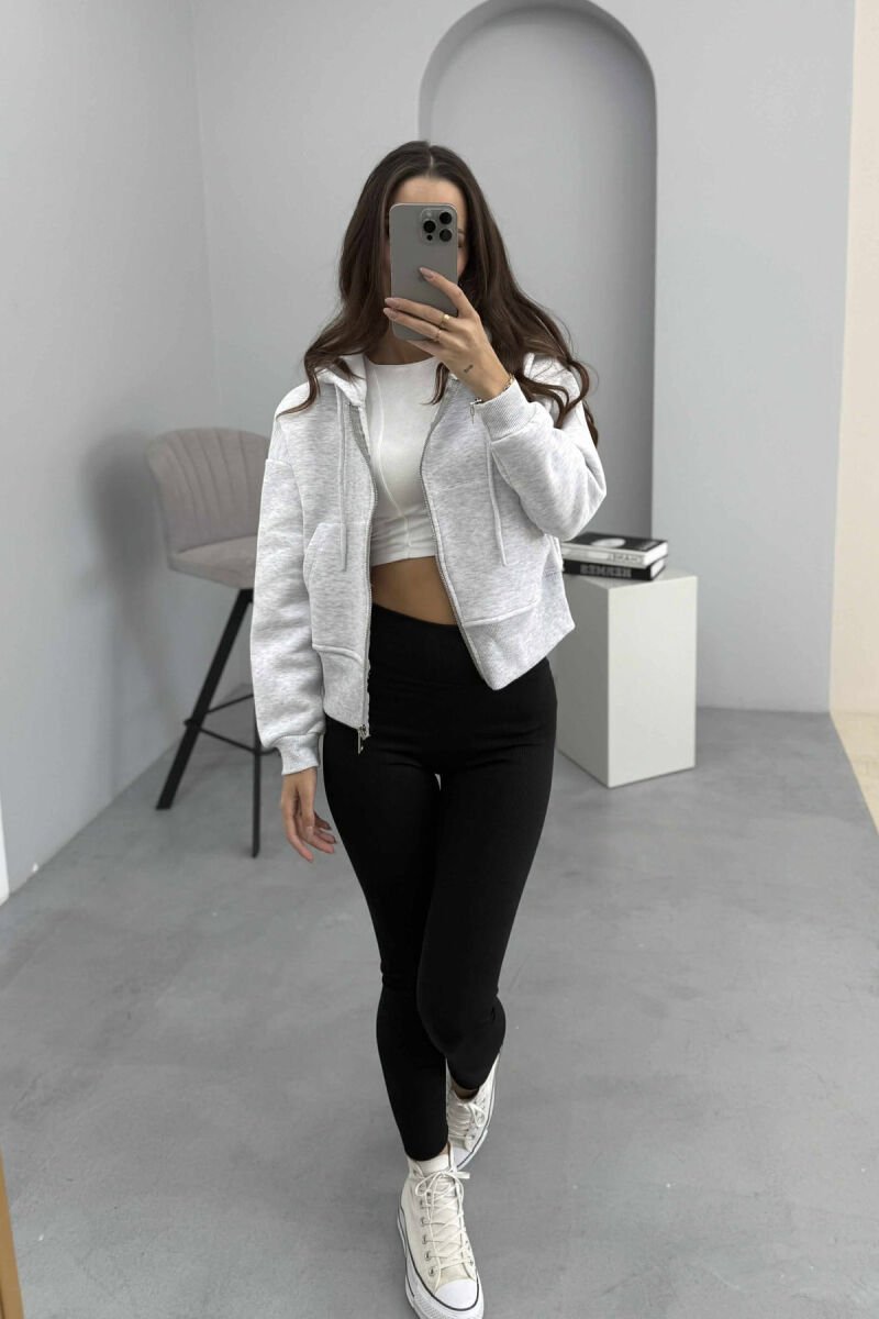 FLUFFY ZIPPER HOODIE ONE COLOR WOMAN LIGHT GREY/GZ - 1