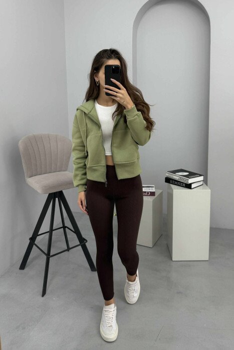 FLUFFY ZIPPER HOODIE ONE COLOR WOMAN MINT/MENTE 
