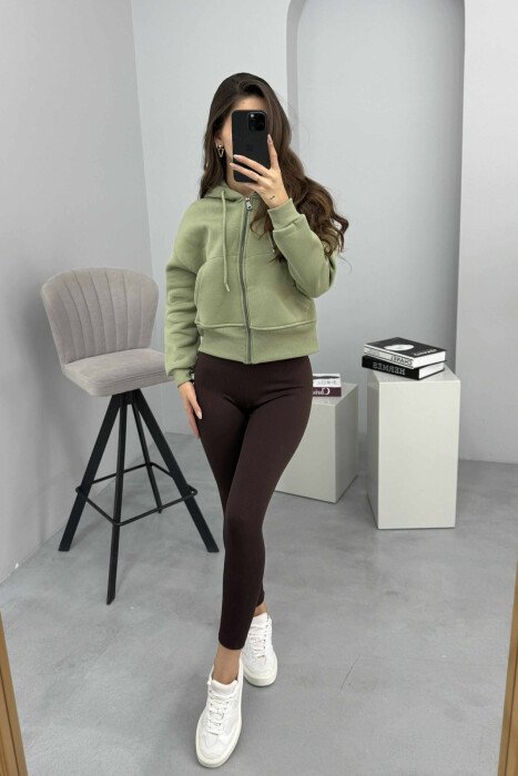 FLUFFY ZIPPER HOODIE ONE COLOR WOMAN MINT/MENTE - 2