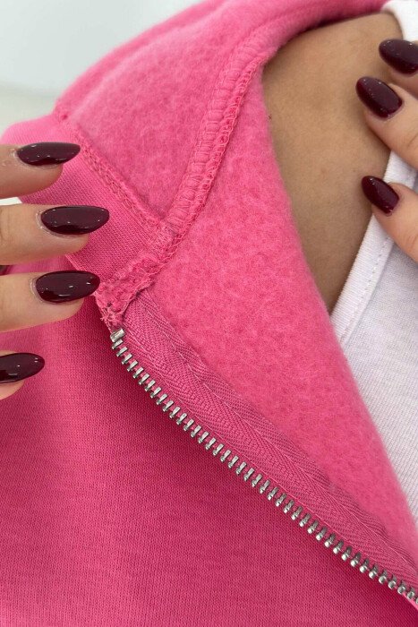 FLUFFY ZIPPER HOODIE ONE COLOR WOMAN PINK/ROZE - 3