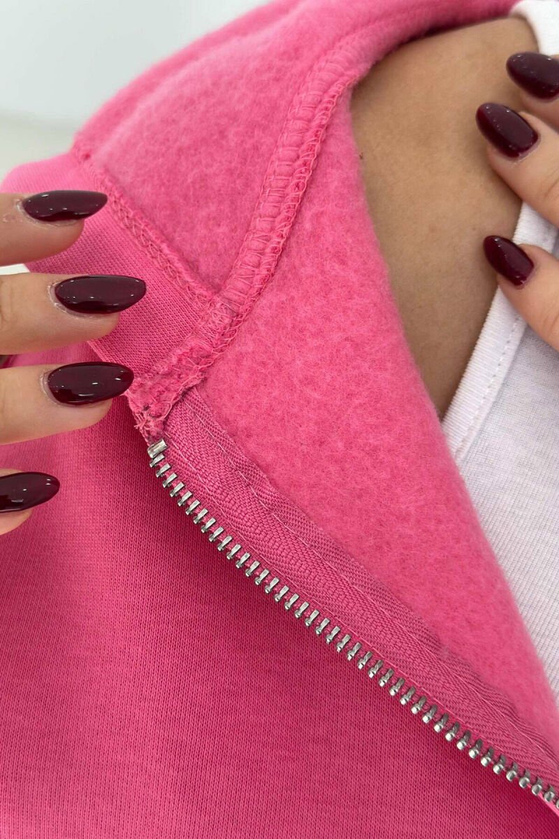 FLUFFY ZIPPER HOODIE ONE COLOR WOMAN PINK/ROZE - 3