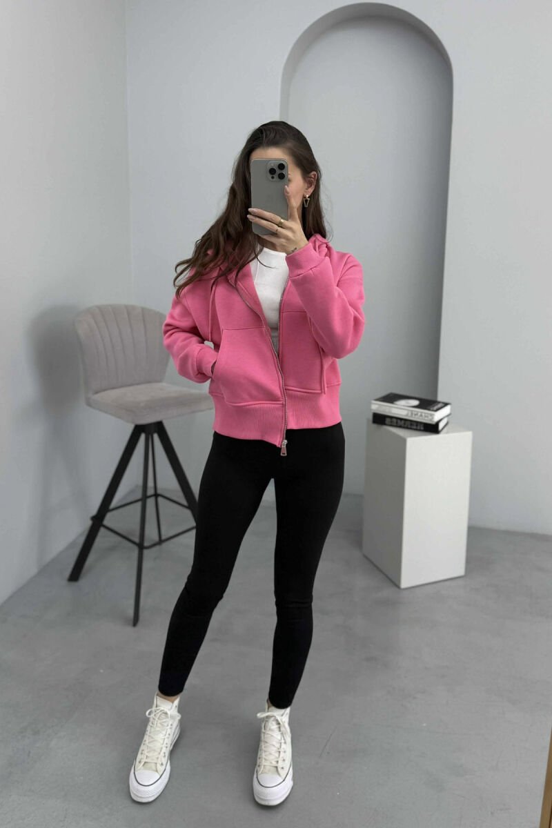 FLUFFY ZIPPER HOODIE ONE COLOR WOMAN PINK/ROZE - 1