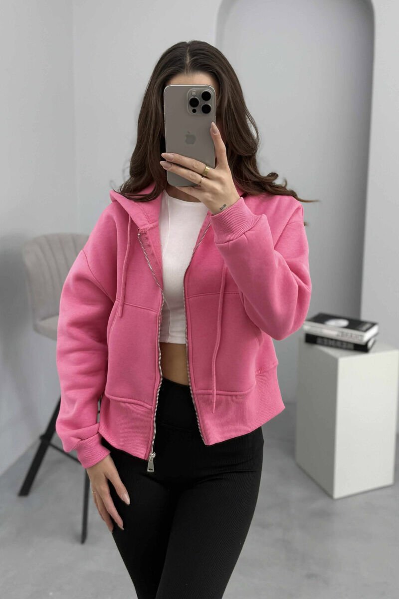 FLUFFY ZIPPER HOODIE ONE COLOR WOMAN PINK/ROZE - 2