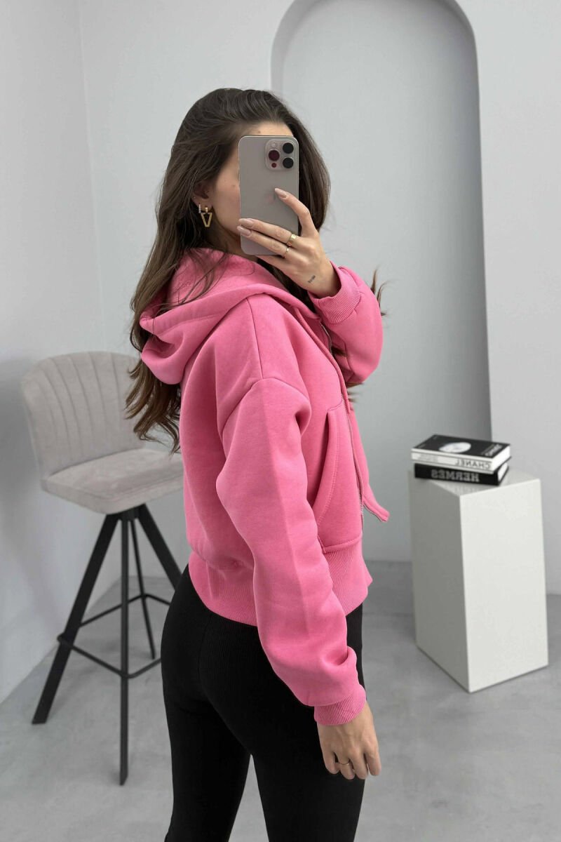 FLUFFY ZIPPER HOODIE ONE COLOR WOMAN PINK/ROZE - 4