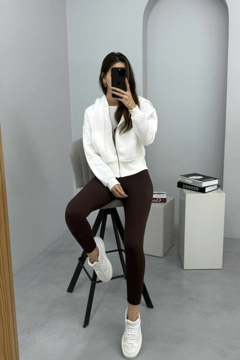 FLUFFY ZIPPER HOODIE ONE COLOR WOMAN WHITE-E BARDHE 