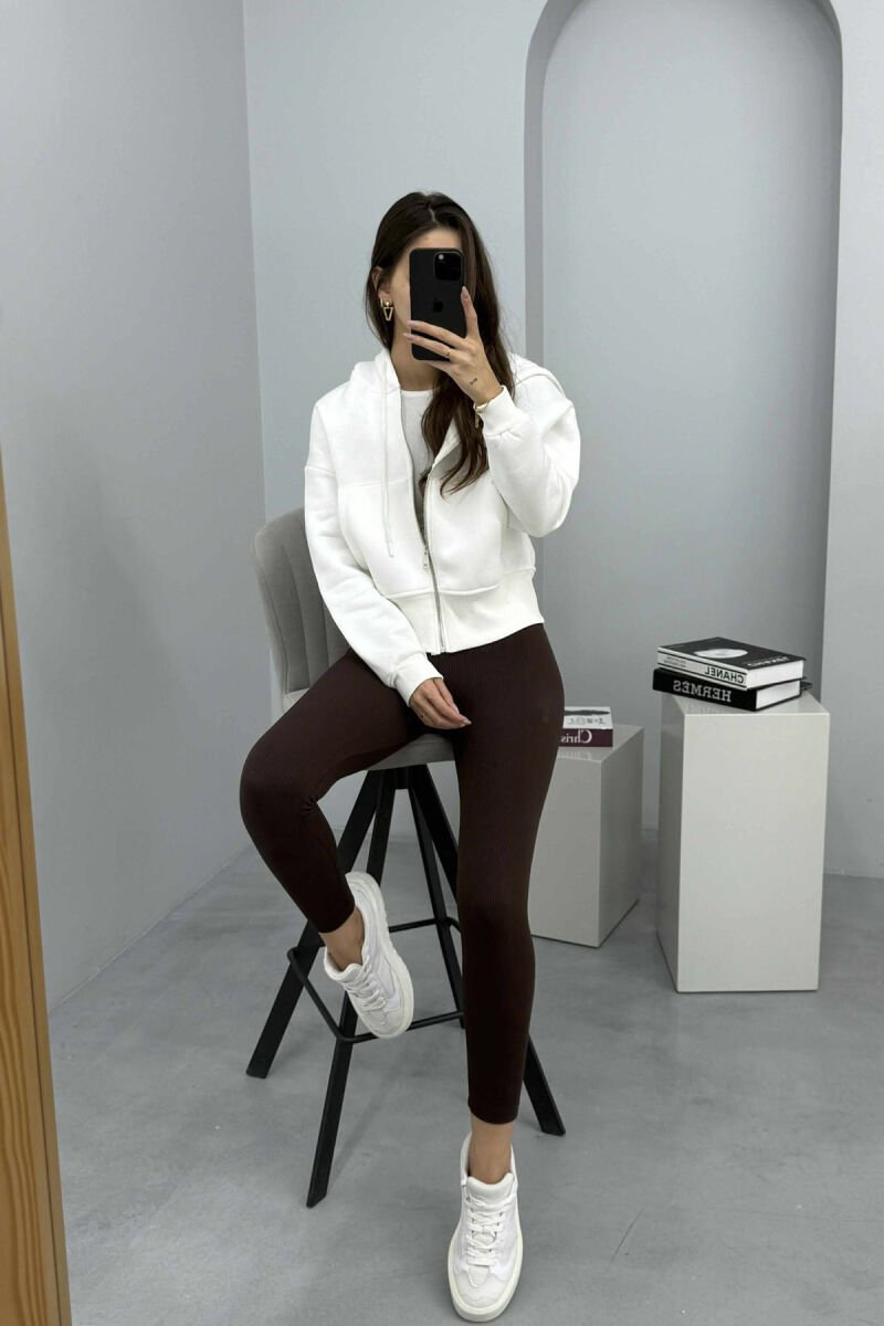 FLUFFY ZIPPER HOODIE ONE COLOR WOMAN WHITE-E BARDHE - 1