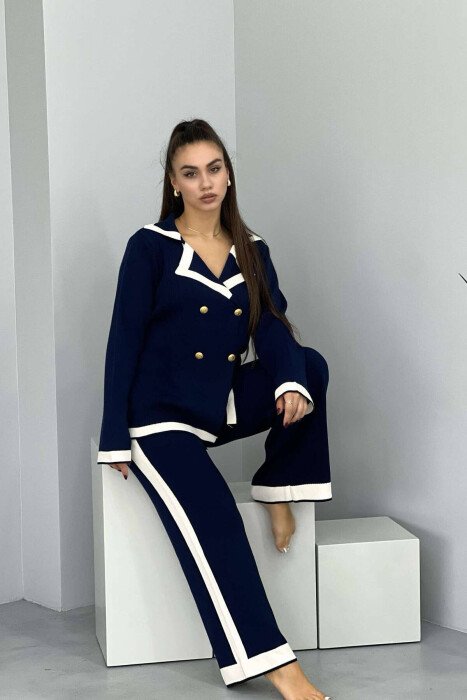 KOSTUM AKRELIK PËR FEMRA ME KATËR KOPSA GOLD NË NGJYRËN BLU - KLAUDIO FASHION