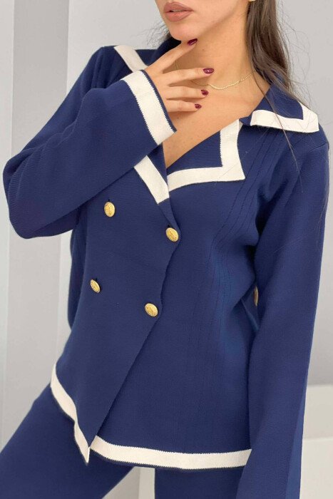 FOUR GOLD BUTTONS KNIT SET BLUE/BLU - 5