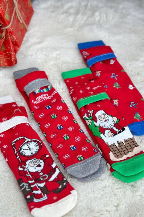 FOUR PAIRS CHRISTMAS WOMAN SOCKS RED/E KUQE - KLAUDIO FASHION