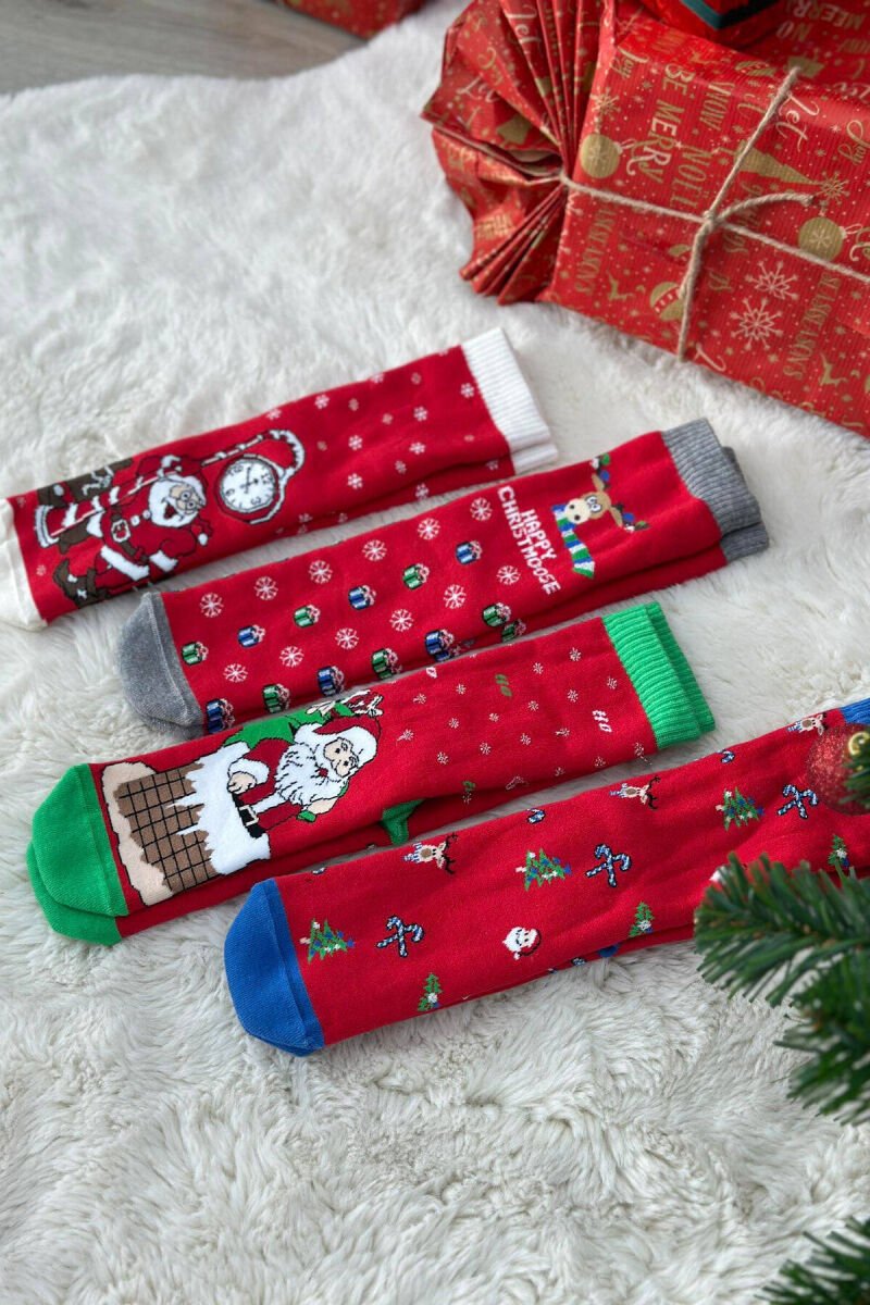 FOUR PAIRS CHRISTMAS WOMAN SOCKS RED/E KUQE - 1