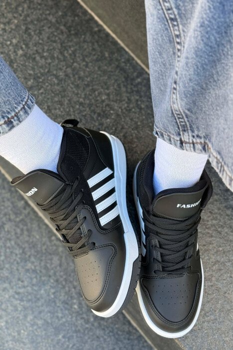 FOUR STRIPES HIGH TOP WOMEN SNEAKERS BLACK-WHITE/ZEBA - 4