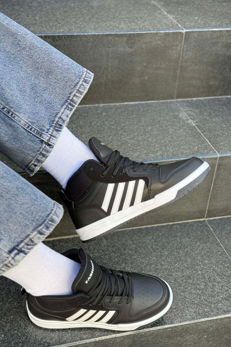 FOUR STRIPES HIGH TOP WOMEN SNEAKERS BLACK-WHITE/ZEBA - 5
