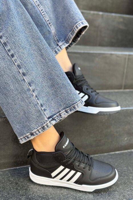 FOUR STRIPES HIGH TOP WOMEN SNEAKERS BLACK-WHITE/ZEBA - 8