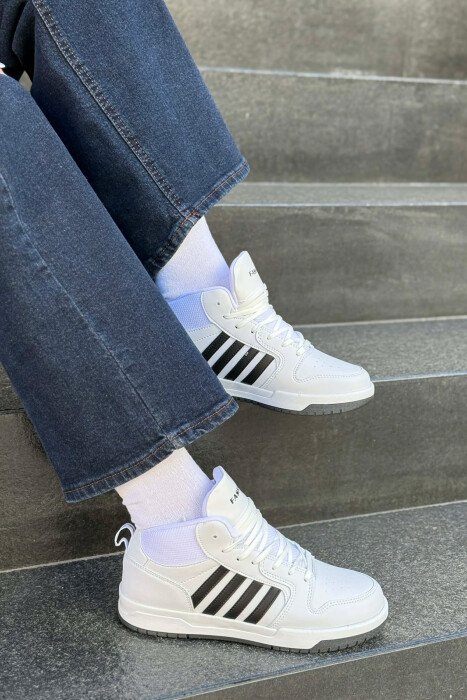 FOUR STRIPES HIGH TOP WOMEN SNEAKERS WHITE-BLACK/BAZE - KLAUDIO FASHION