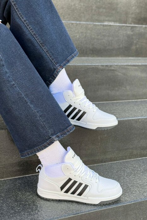 FOUR STRIPES HIGH TOP WOMEN SNEAKERS WHITE-BLACK/BAZE - KLAUDIO FASHION