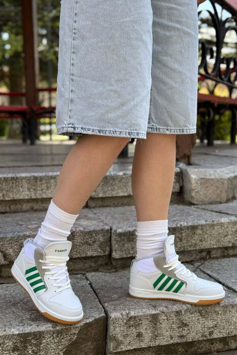 FOUR STRIPES HIGH TOP WOMEN SNEAKERS WHITE/GREEN-BAJE - 1