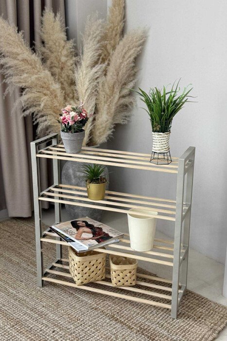 FOUR TIER WOODEN SHOES SHELF BEIGE/BEZHE - 1