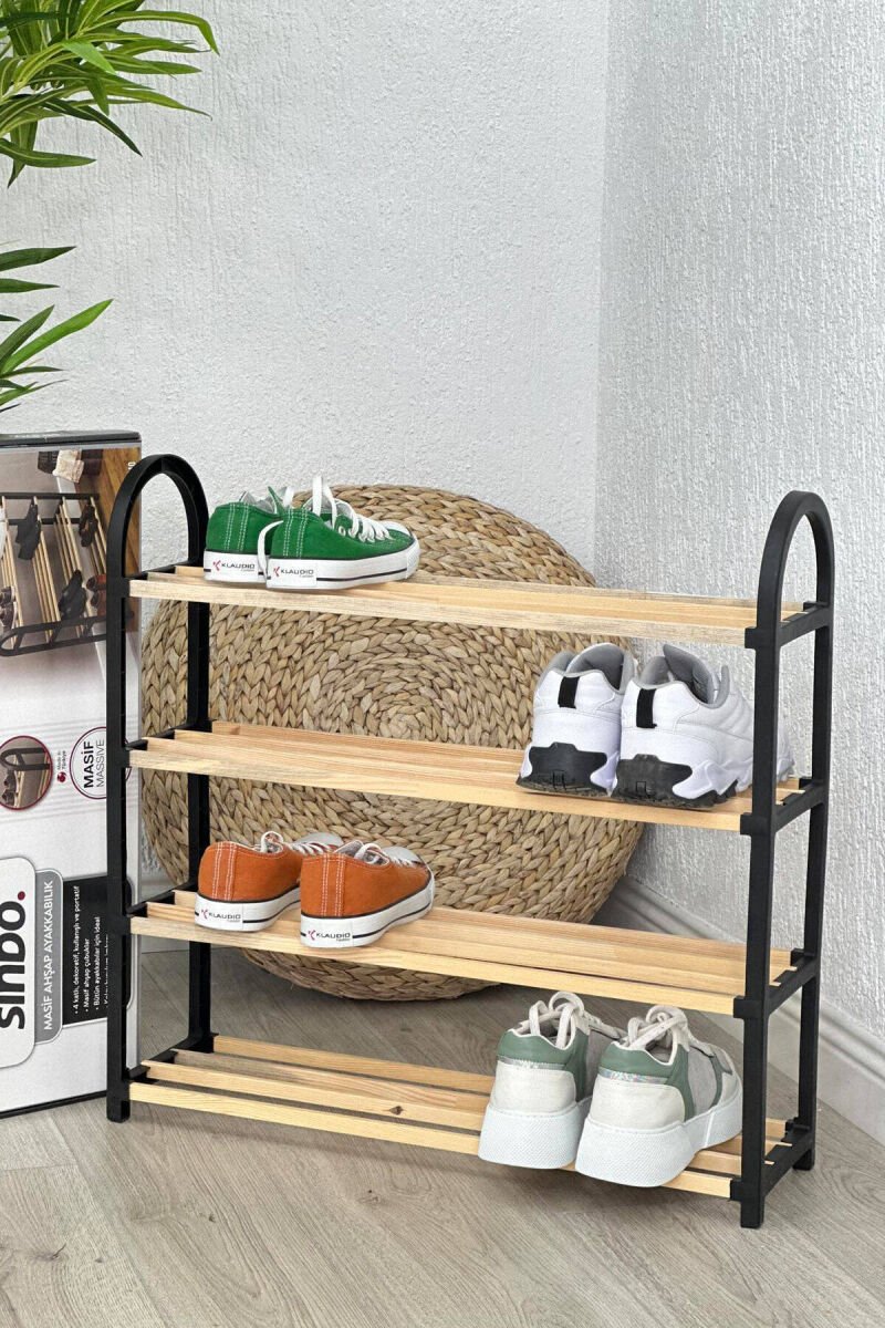 FOUR TIER WOODEN SHOES SHELF BLACK/ E ZEZE - 1