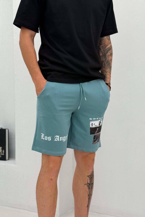FRONT IMAGE & WRITTINGS MEN SHORT SWEATPANTS BLUE STONE/GK - 2