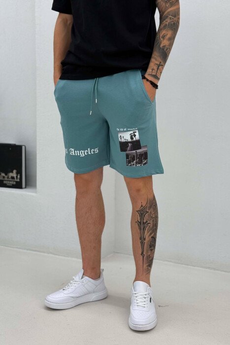 FRONT IMAGE & WRITTINGS MEN SHORT SWEATPANTS BLUE STONE/GK - 4