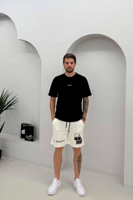 FRONT IMAGE & WRITTINGS MEN SHORT SWEATPANTS WHITE-E BARDHE 