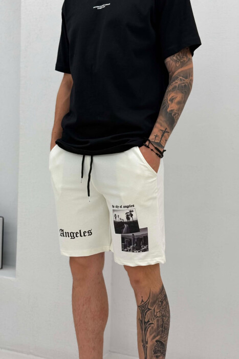FRONT IMAGE & WRITTINGS MEN SHORT SWEATPANTS WHITE-E BARDHE - 2