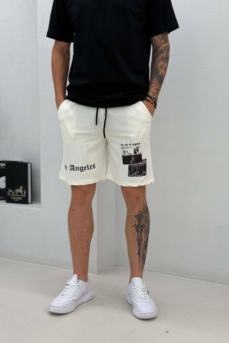 FRONT IMAGE & WRITTINGS MEN SHORT SWEATPANTS WHITE-E BARDHE - 4