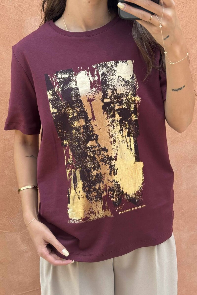 FRONT ABSTRACT IMAGE WOMEN T-SHIRT BURGUNDY/VISHNJE - 3