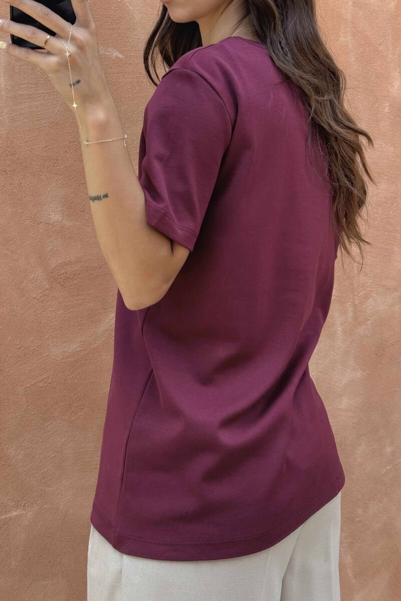 FRONT ABSTRACT IMAGE WOMEN T-SHIRT BURGUNDY/VISHNJE - 4