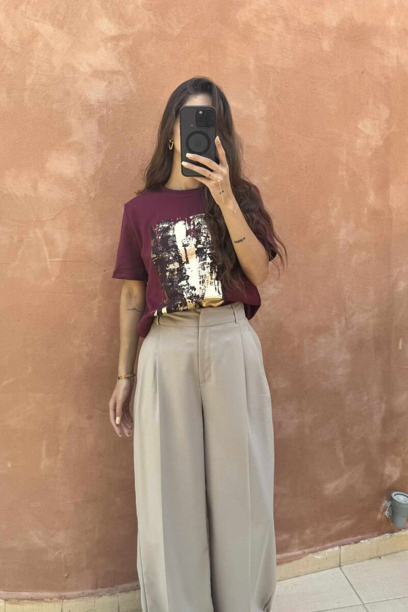 FRONT ABSTRACT IMAGE WOMEN T-SHIRT BURGUNDY/VISHNJE - 5
