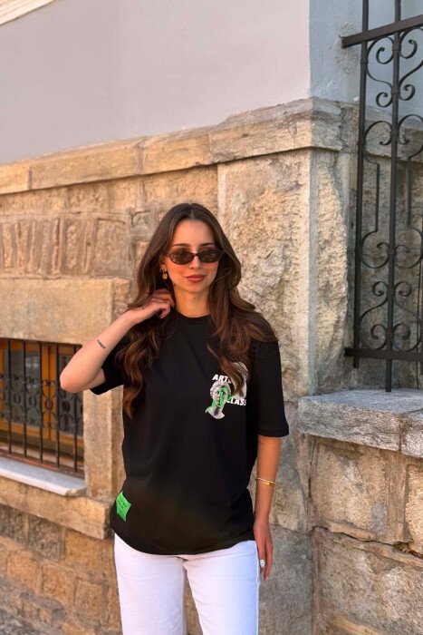 FRONT AND BACK VENUS DESIGN WOMAN T-SHIRT BLACK/ E ZEZE - KLAUDIO FASHION