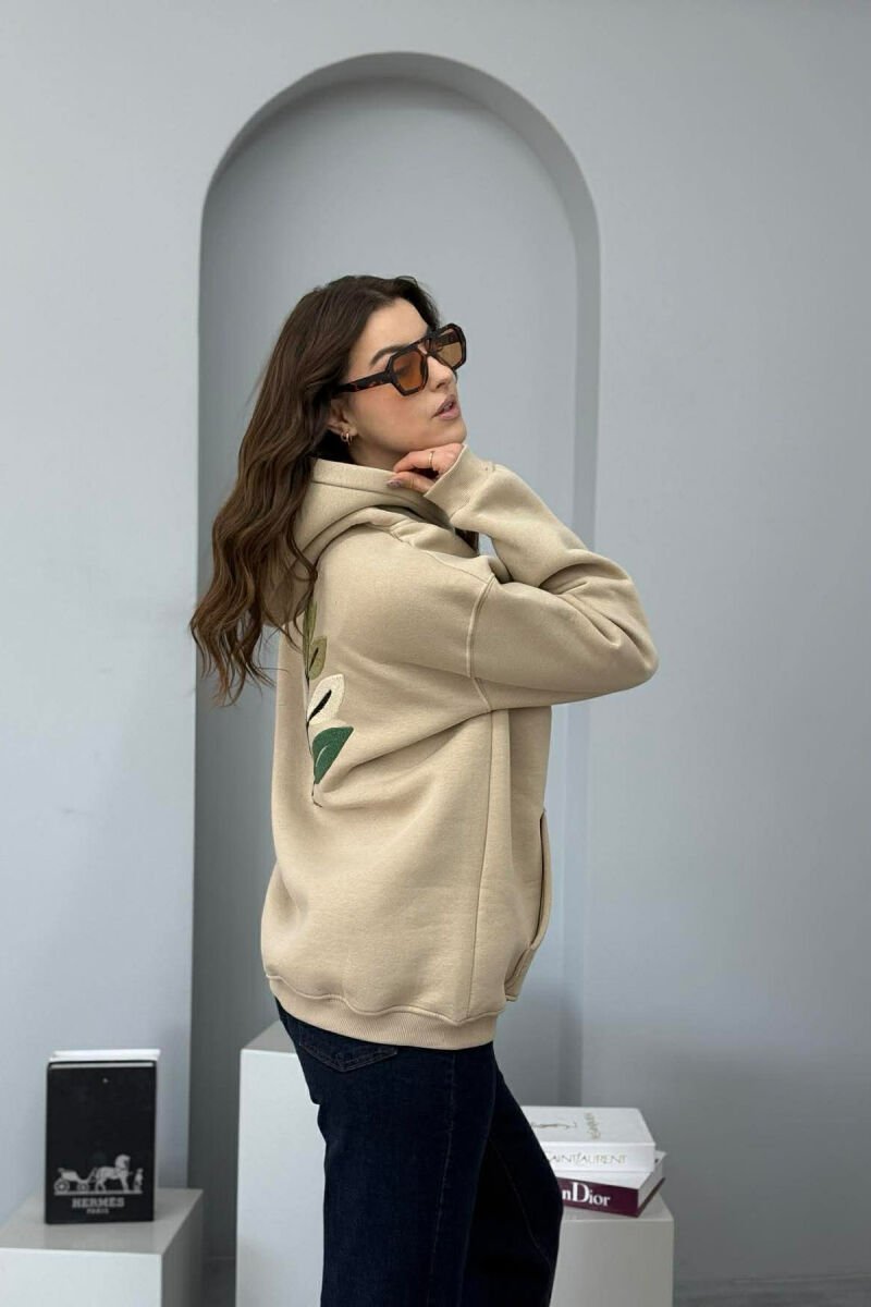 FRONT & BACK DESIGN FLUFFY WOMEN HOODIE BEIGE/BEZHE - 2