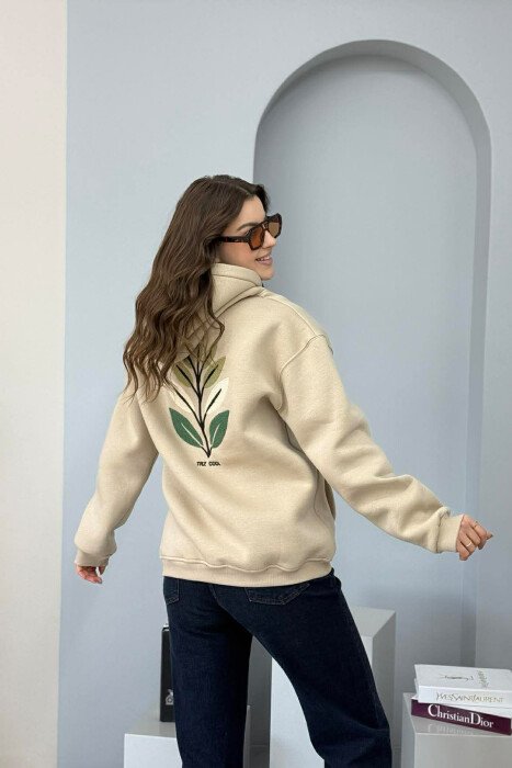 FRONT & BACK DESIGN FLUFFY WOMEN HOODIE BEIGE/BEZHE - 3