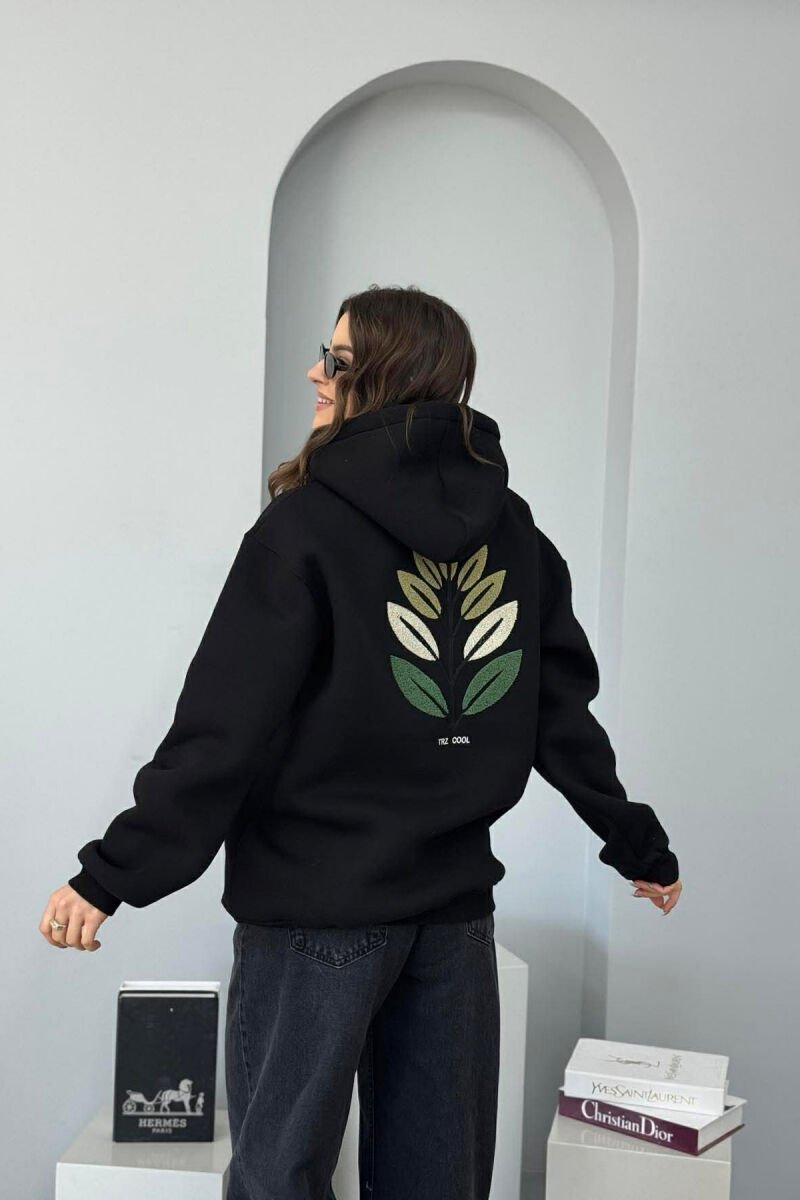 FRONT & BACK DESIGN FLUFFY WOMEN HOODIE BLACK/ E ZEZE - 3