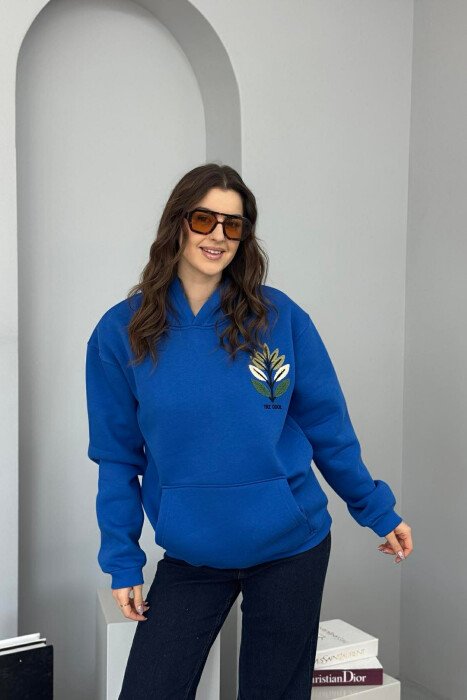 FRONT & BACK DESIGN FLUFFY WOMEN HOODIE BLUE/BLU - 1