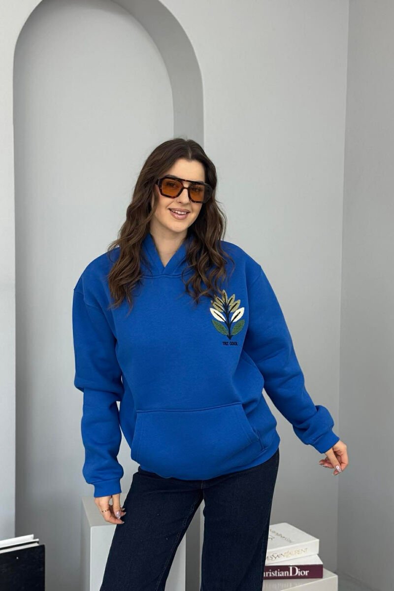 FRONT & BACK DESIGN FLUFFY WOMEN HOODIE BLUE/BLU - 1