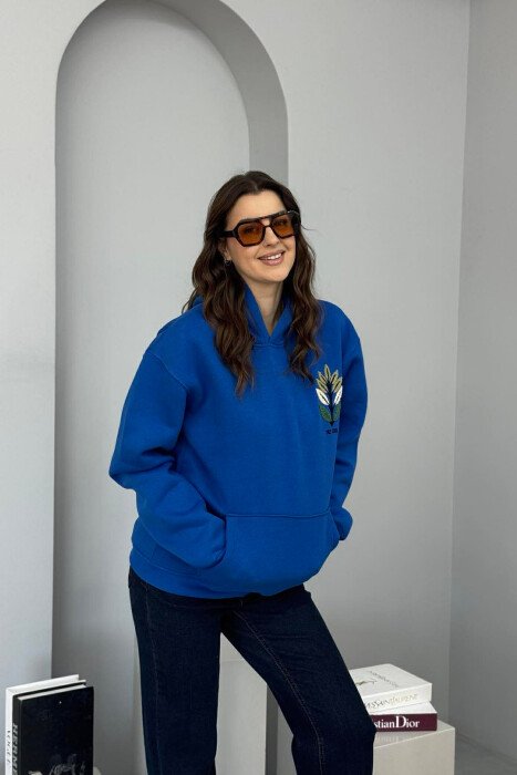 FRONT & BACK DESIGN FLUFFY WOMEN HOODIE BLUE/BLU - 2