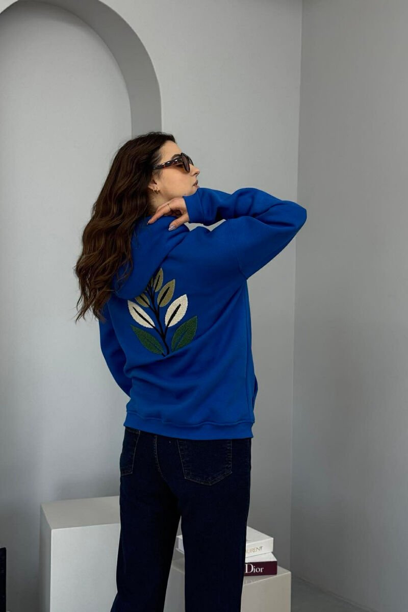 FRONT & BACK DESIGN FLUFFY WOMEN HOODIE BLUE/BLU - 3