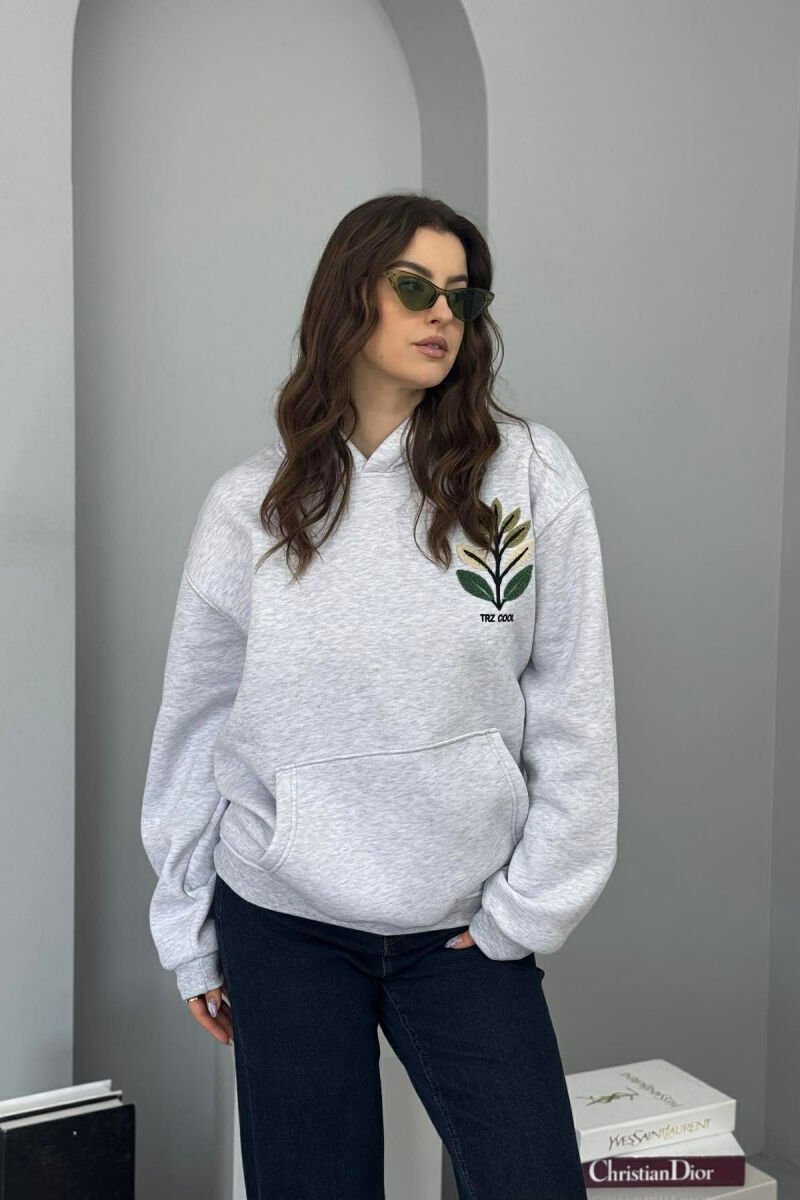 FRONT & BACK DESIGN FLUFFY WOMEN HOODIE LIGHT GREY/GZ - 1