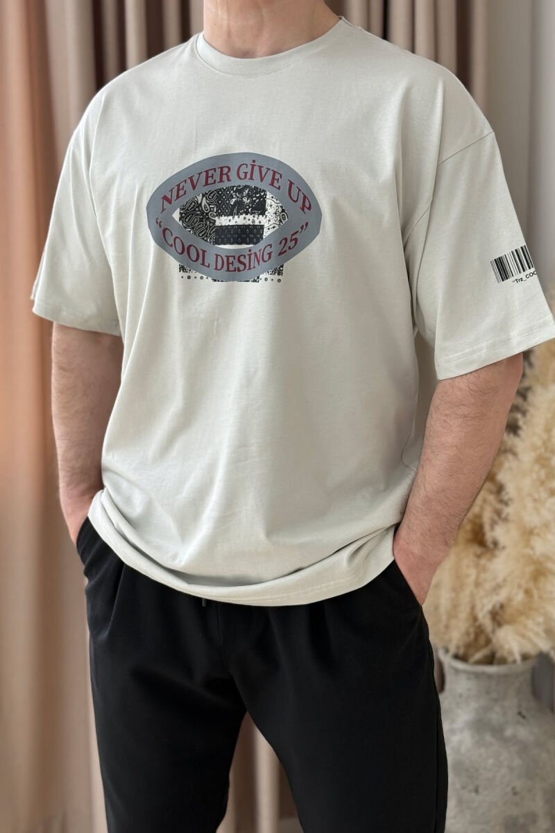 FRONT & BACK DESIGN ONE COLOR MEN T-SHIRT LIGHT BEIGE/BZHZB - 1